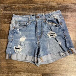 Aeropostale High Waisted Midi Denim Shorts Size 0 Distressed Cuffed